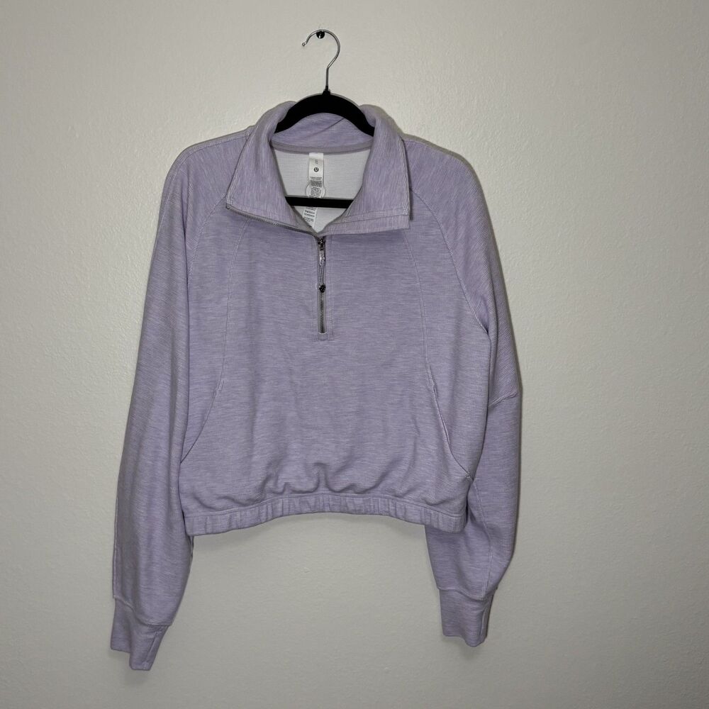 Lululemon Scuba Cropped Funnel-Neck Half Zip *Waffle Heathered Faint Lavender XL